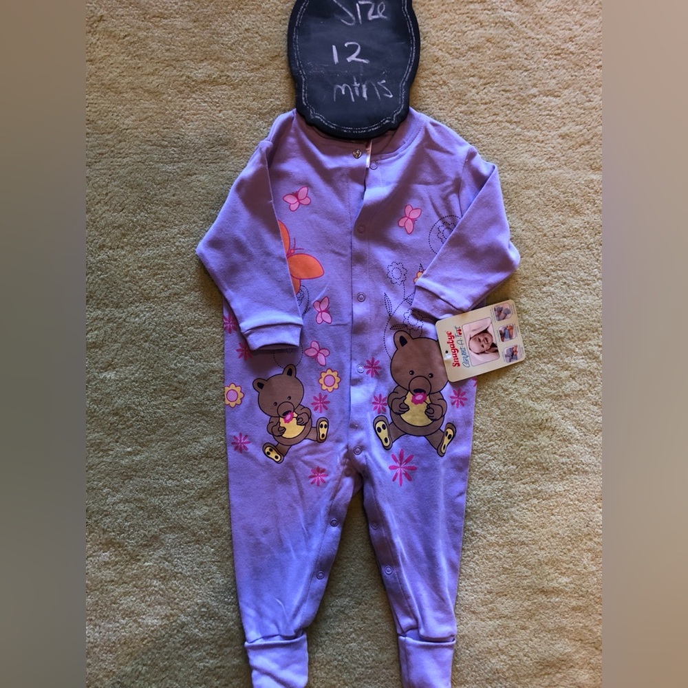 Cute Purple Bear Print Kids Bodysuit